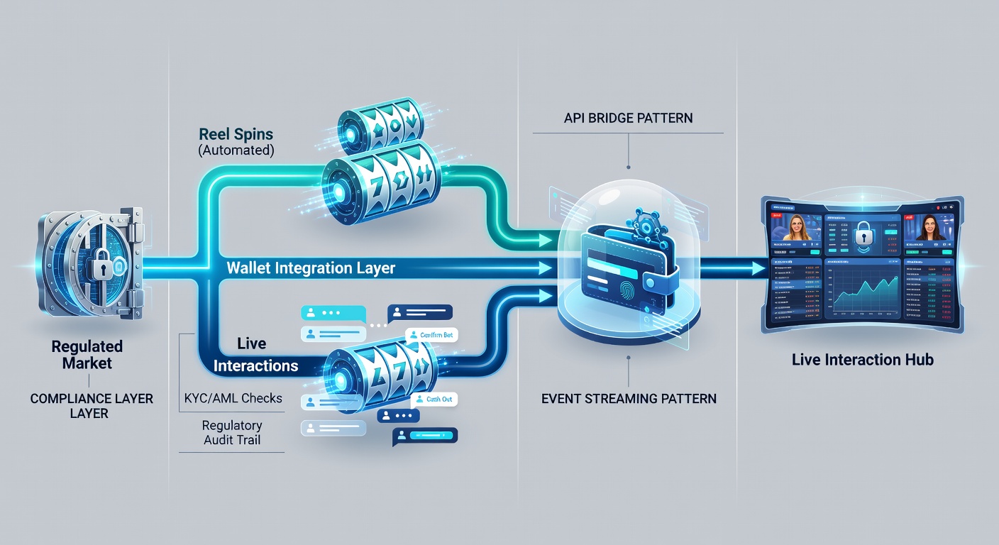 Diagram showing wallet transaction flow from slot reel outcomes to live dealer table stakes with compliance checkpoints