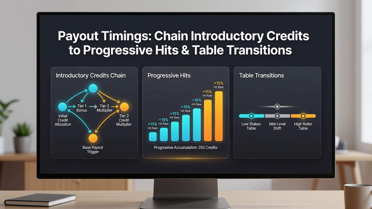 Diagram depicting credit flow from welcome bonuses through progressive slot wins into live dealer table sessions