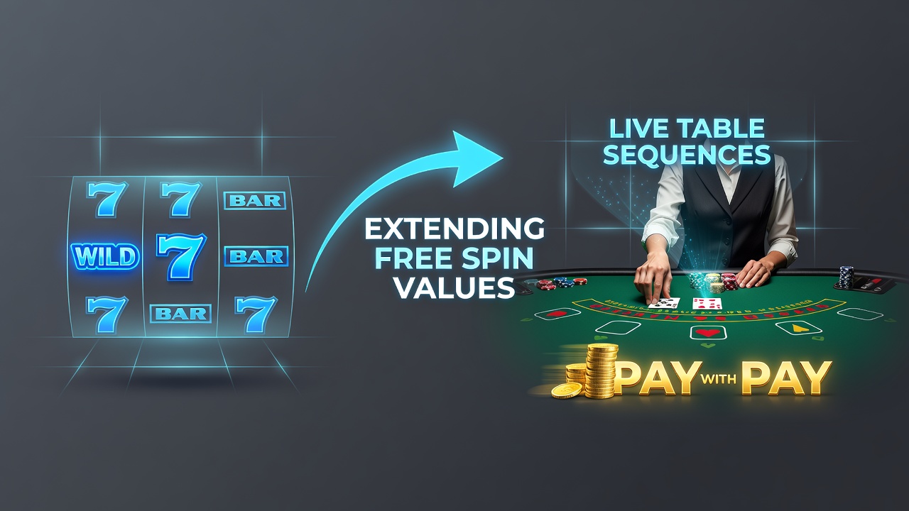 Flowchart of payment flexibility linking slot free spins to live table buy-ins with symbol value tracking