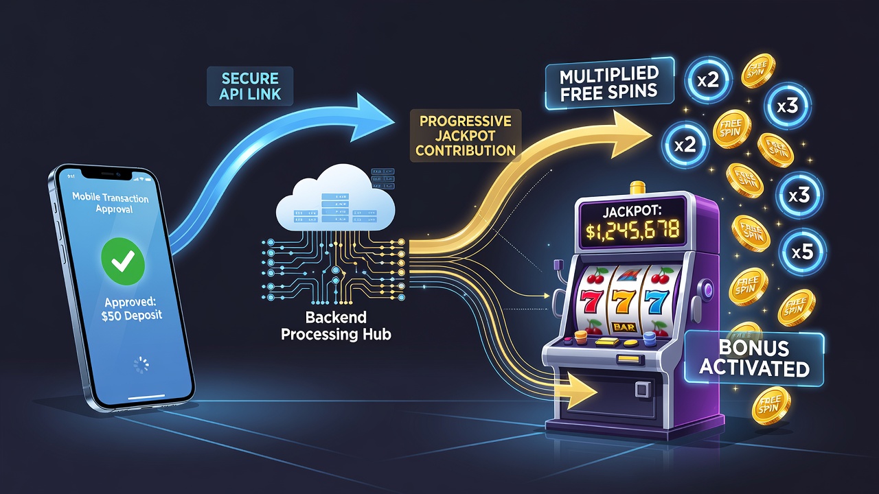 Progressive slot screen displaying multiplied free spins and jackpot meter growth