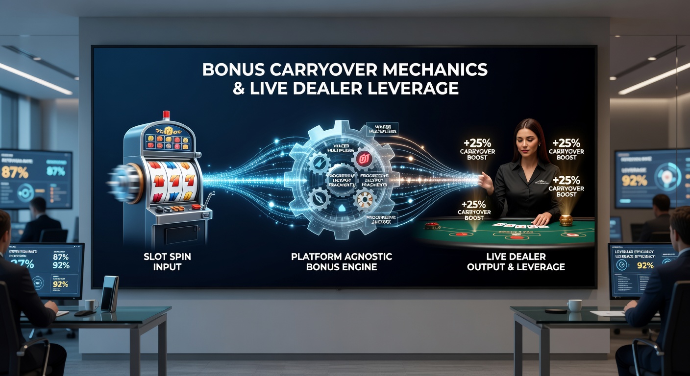 Screenshot of a casino dashboard displaying bonus progress bar linking slot wins to live dealer chip stacks